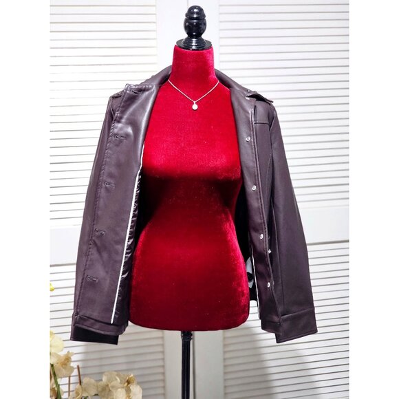 NWOT Dennis Basso Women's Dark Mahogany Faux Leather Studded Jacket Sz XXS 2207 - Picture 11 of 15